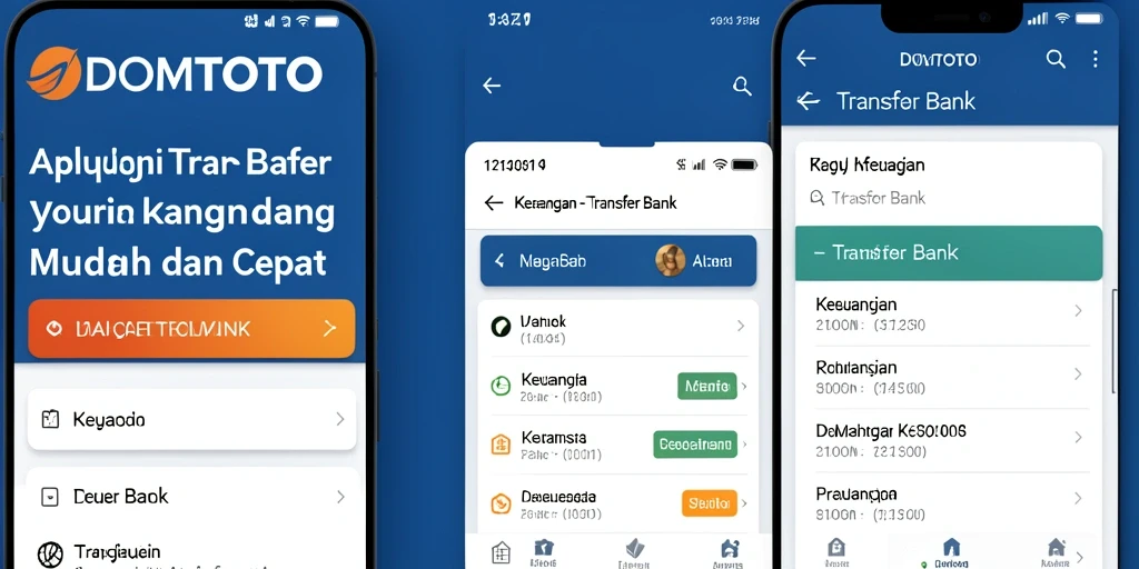 Antarmuka aplikasi DOMTOTO yang intuitif untuk Transfer Bank.