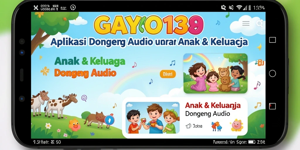 Tampilan antarmuka GAYO138 yang ramah anak saat memilih dongeng.