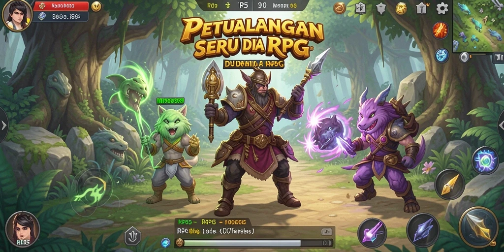 Antarmuka menarik dengan fitur RPG yang lengkap.